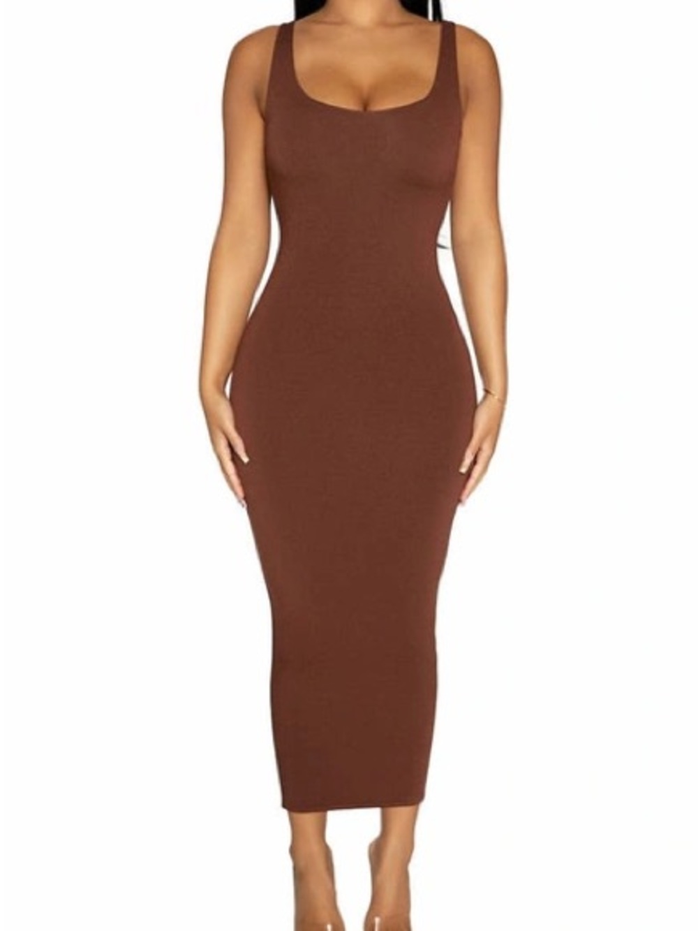 NWOT Naked Wardrobe Plus Sz 3X Light Brown Sculpt Tank Midi Dress Bodycon Casual